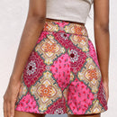 VCAY Shorts con cinturon con estampado floral de cintura con volante