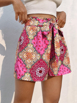 VCAY Shorts con cinturon con estampado floral de cintura con volante