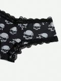 ROMWE Grunge Punk 3 piezas Set bragas de craneo & con estampado de estrella con encaje en contraste
