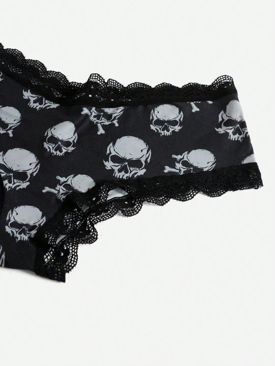 ROMWE Grunge Punk 3 piezas Set bragas de craneo & con estampado de estrella con encaje en contraste
