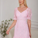Eilly Bazar Vestido escote corazon de manga farol bajo con fruncido con encaje