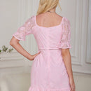 Eilly Bazar Vestido escote corazon de manga farol bajo con fruncido con encaje