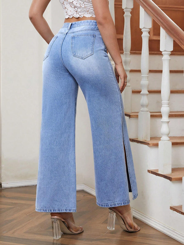 Essnce Jeans de muslo con abertura de pierna ancha