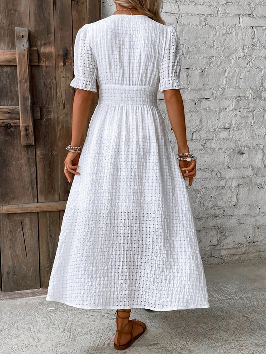 VCAY Vestido de manga farol con boton delantero