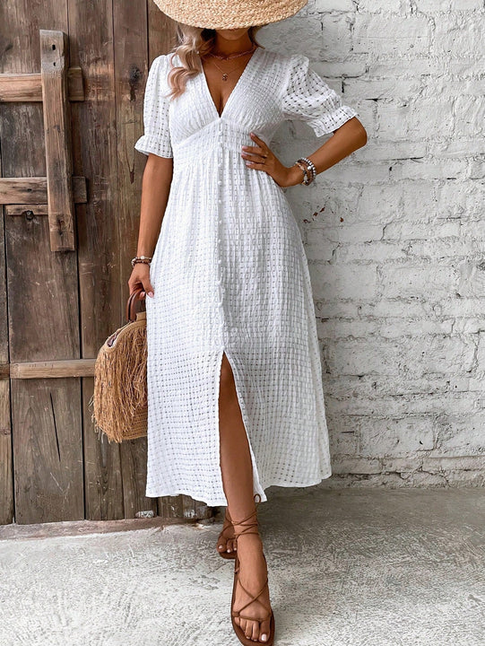 VCAY Vestido de manga farol con boton delantero