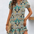 VCAY Vestido smock con estampado de manga farol bajo con fruncido
