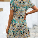 VCAY Vestido smock con estampado de manga farol bajo con fruncido