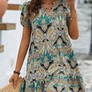 VCAY Vestido smock con estampado de manga farol bajo con fruncido