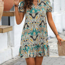 VCAY Vestido smock con estampado de manga farol bajo con fruncido