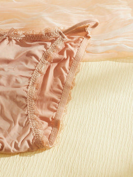 5 piezas Bragas con encaje en contraste con lazo delantero