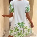 VCAY Vestido tunico con estampado tropical de manga farol