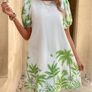 VCAY Vestido tunico con estampado tropical de manga farol