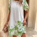 VCAY Vestido tunico con estampado tropical de manga farol
