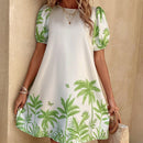VCAY Vestido tunico con estampado tropical de manga farol