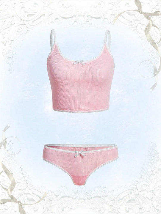 Set de lenceria unido en contraste con diseno de lazo