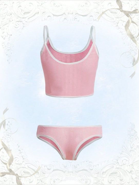 Set de lenceria unido en contraste con diseno de lazo