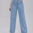 Frenchy Jeans de pierna ancha con corazon con bordado con cremallera