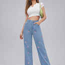 Frenchy Jeans de pierna ancha con corazon con bordado con cremallera