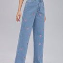 Frenchy Jeans de pierna ancha con corazon con bordado con cremallera
