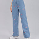 Frenchy Jeans de pierna ancha con corazon con bordado con cremallera