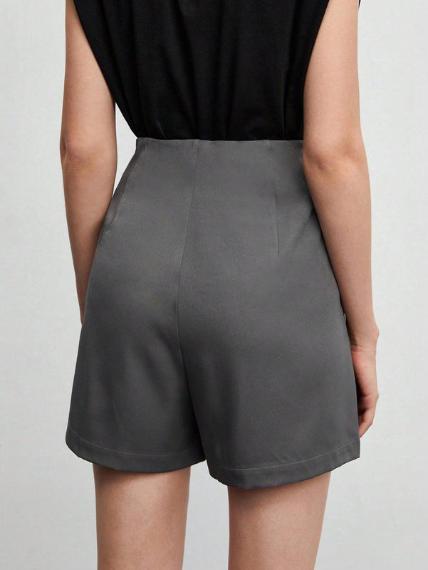 BIZwear Shorts con diseno de fruncido con bolsillo oblicuo sin cinturon ropa de trabajo