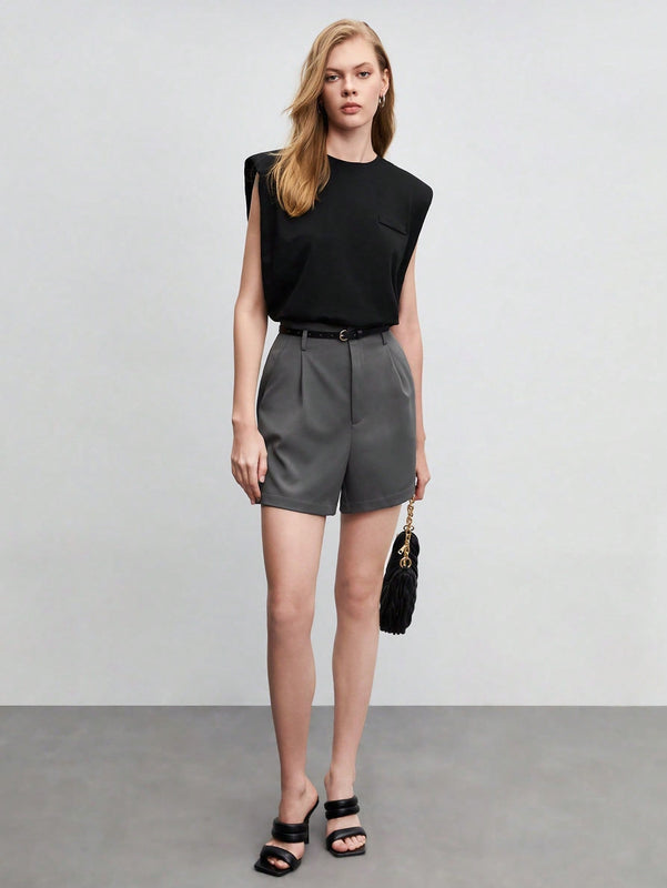 BIZwear Shorts con diseno de fruncido con bolsillo oblicuo sin cinturon ropa de trabajo
