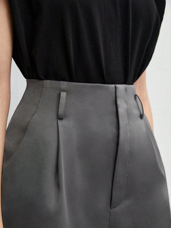 BIZwear Shorts con diseno de fruncido con bolsillo oblicuo sin cinturon ropa de trabajo