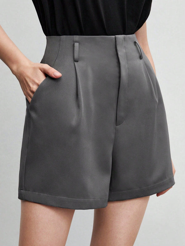 BIZwear Shorts con diseno de fruncido con bolsillo oblicuo sin cinturon ropa de trabajo