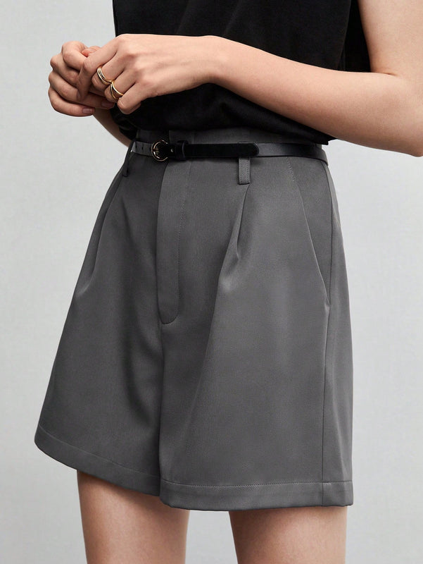 BIZwear Shorts con diseno de fruncido con bolsillo oblicuo sin cinturon ropa de trabajo