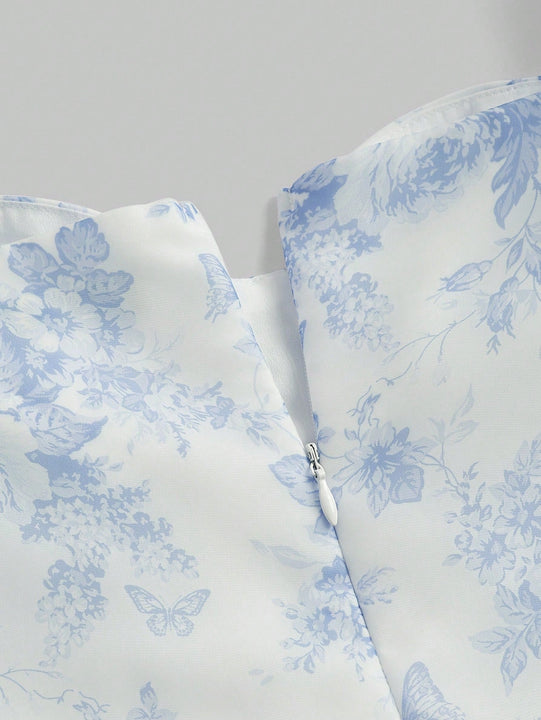 MOD Vestido con estampado floral escote corazon de manga farol