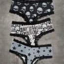 ROMWE Grunge Punk 3 piezas Set bragas de craneo & con estampado de estrella con encaje en contraste