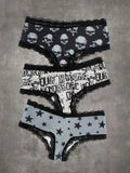 ROMWE Grunge Punk 3 piezas Set bragas de craneo & con estampado de estrella con encaje en contraste