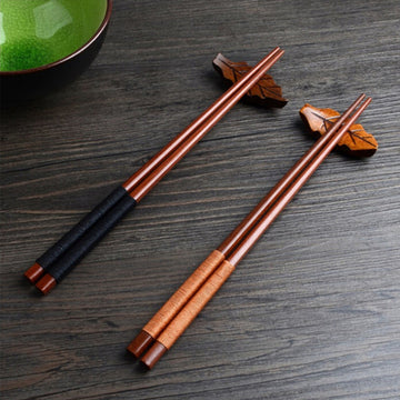 1 par de palillos chinos torcidos de madera con diseño antideslizante, palillos de bambú y palo de rosa, cubiertos para el hogar, palillos de madera de alta calidad
