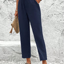Lune pantalones elegantes de talle alto y largo con estampado de leopardo vintage, de uso casual y para la oficina, con tobillo entallado