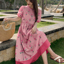 DAZY Vestido con estampado floral ribete en contraste de manga farol