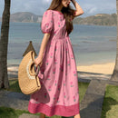 DAZY Vestido con estampado floral ribete en contraste de manga farol