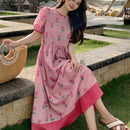 DAZY Vestido con estampado floral ribete en contraste de manga farol