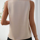 Prive Blusa unicolor escote drapeado sin manga de saten