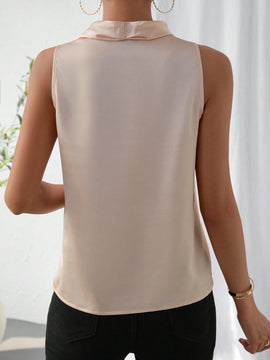 Prive Blusa unicolor escote drapeado sin manga de saten