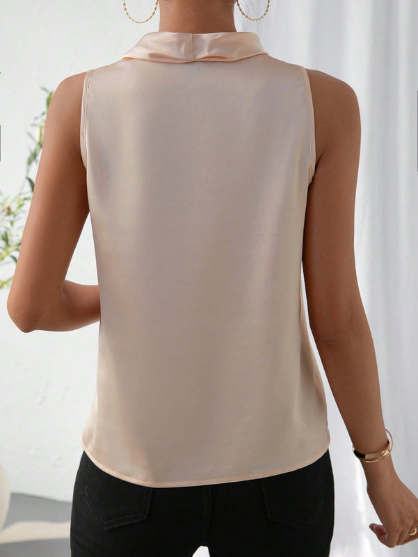 Prive Blusa unicolor escote drapeado sin manga de saten