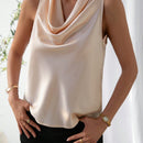 Prive Blusa unicolor escote drapeado sin manga de saten