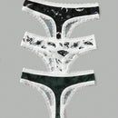 ROMWE Goth 3 piezas Set tanga serpiente & con estampado de mariposa con encaje en contraste