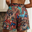 LUNE Shorts de pierna ancha con estampado de paisley de cintura con volante con nudo delantero