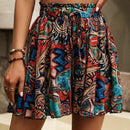 LUNE Shorts de pierna ancha con estampado de paisley de cintura con volante con nudo delantero