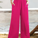 Essnce pantalones casuales sueltos de pierna ancha con bolsillos y cintura fruncida de unicolor para mujeres