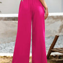Essnce pantalones casuales sueltos de pierna ancha con bolsillos y cintura fruncida de unicolor para mujeres