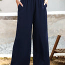 Essnce pantalones casuales sueltos de pierna ancha con bolsillos y cintura fruncida de unicolor para mujeres