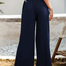 Essnce pantalones casuales sueltos de pierna ancha con bolsillos y cintura fruncida de unicolor para mujeres