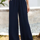 Essnce pantalones casuales sueltos de pierna ancha con bolsillos y cintura fruncida de unicolor para mujeres