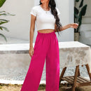 Essnce pantalones casuales sueltos de pierna ancha con bolsillos y cintura fruncida de unicolor para mujeres